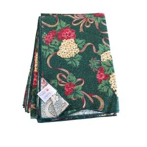 TerriSol Karsten Floral Tablecloth Green Red Gold Ribbon 100% Cotton 54x80Brazil